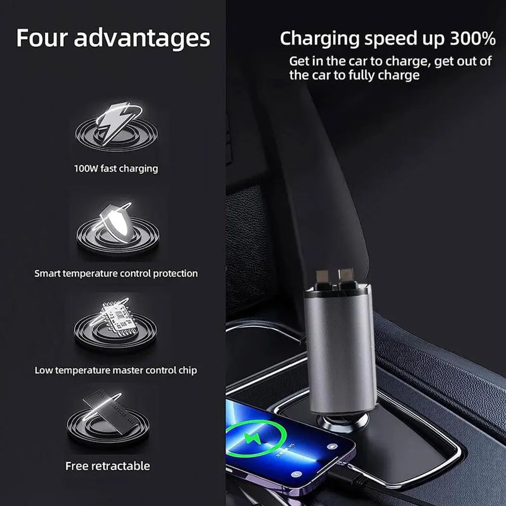 4 IN 1 Car Charger Retractable 66W+20W Super Fast Charging 1 Year Warranty