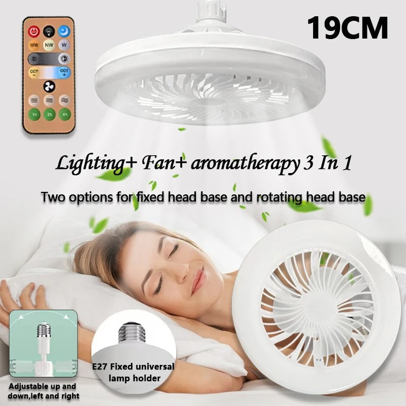 2-in-1 Ceiling Fan Light, 3-Speed Adjustable E27 Base, Infinitely Dimmable for Living Room, Bedroom, Study, LED Decorative Light