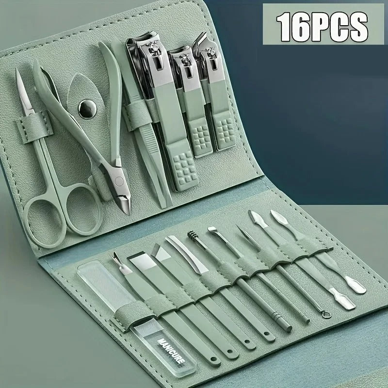 16pcs Manicure Pedicure Grooming Kit, Stainless Steel set