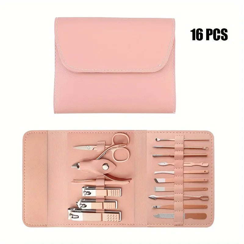 16pcs Manicure Pedicure Grooming Kit, Stainless Steel set