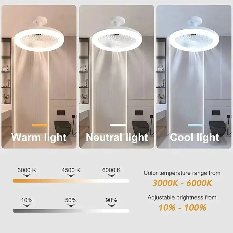 2-in-1 Ceiling Fan Light, 3-Speed Adjustable E27 Base, Infinitely Dimmable for Living Room, Bedroom, Study, LED Decorative Light