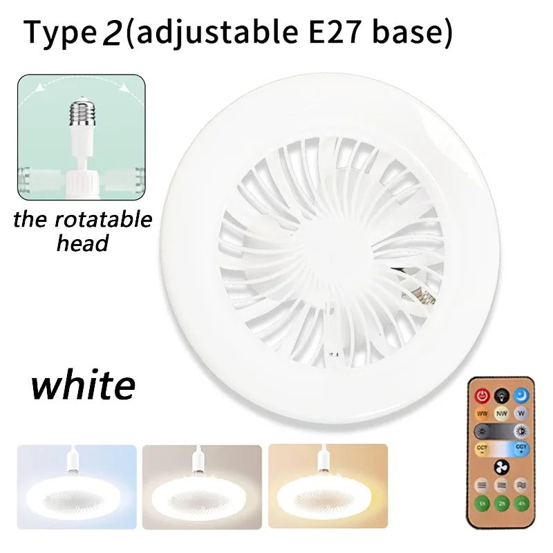 2-in-1 Ceiling Fan Light, 3-Speed Adjustable E27 Base, Infinitely Dimmable for Living Room, Bedroom, Study, LED Decorative Light