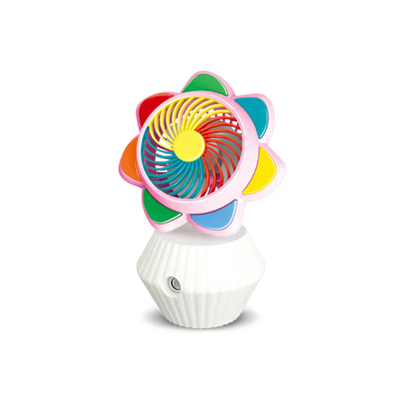 Colorful spray with LED light sunflower fan USB charging three-speed speed adjustment